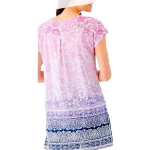 J. Jill Love Linen Women’s Short Sleeve Ombre’ Paisley Top, Pink, size S - Picture 2 of 11